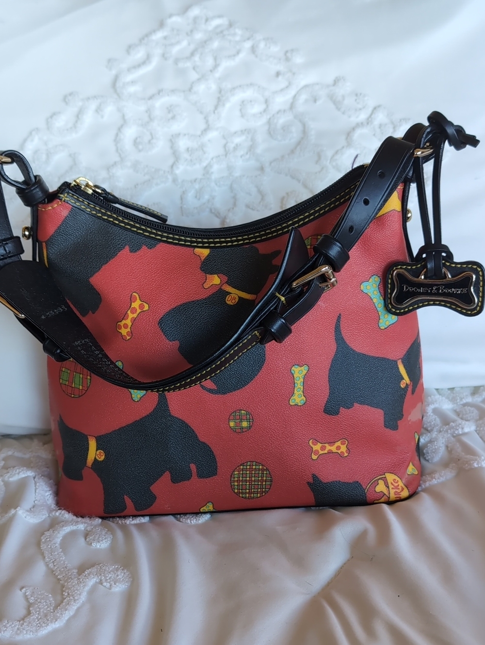 DOONEY & BOURKE Scottie Dog Coated Canvas Shoulder Bag Red /Black